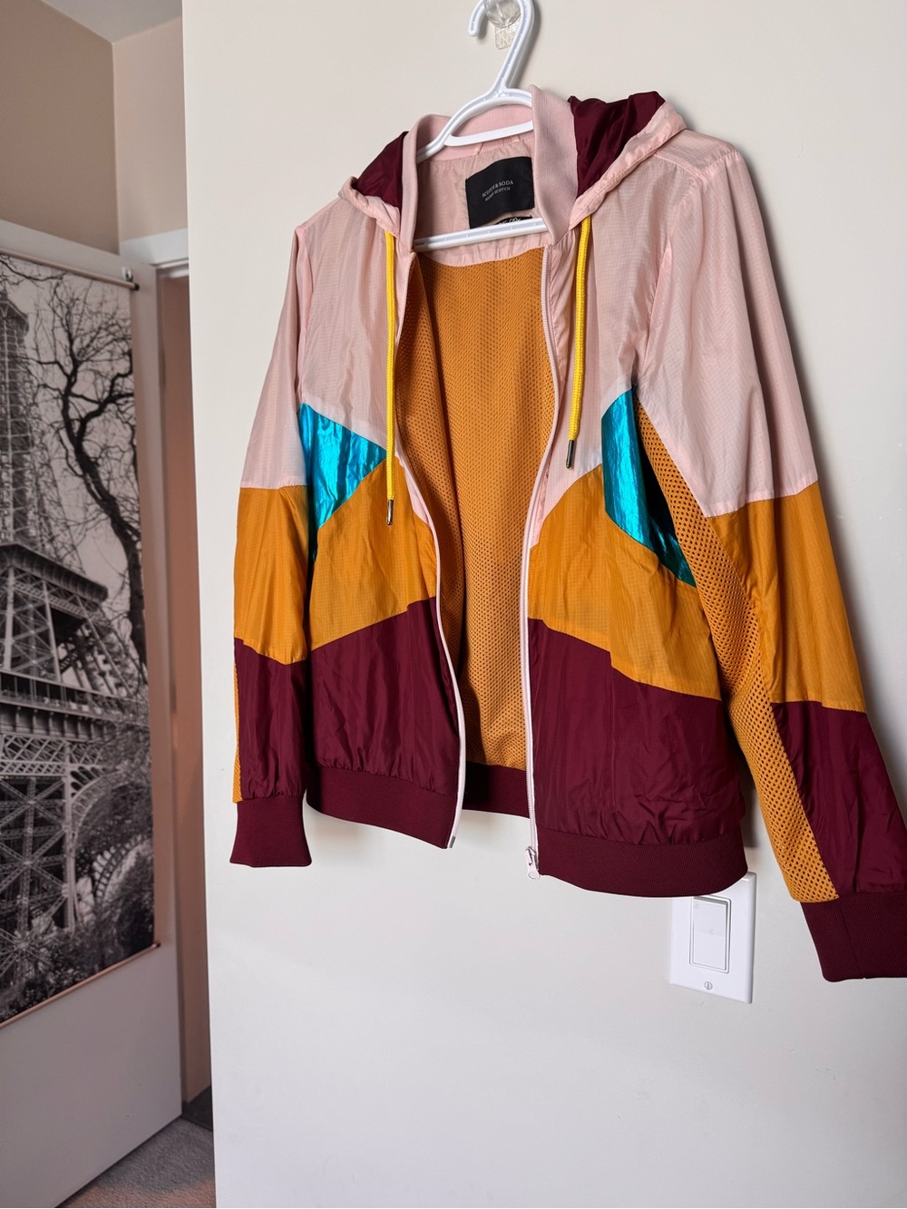 Scotch & Soda Colorblock Hooded Windbreaker Size 1 Pink Mustard